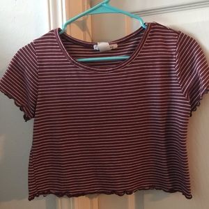 Pink & White Striped Crop Top